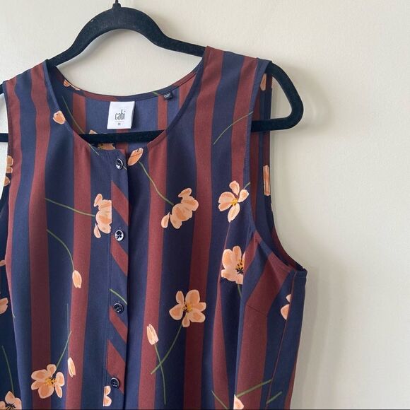 Cabi-sleeveless Floral Stripe Button Down Blouse (Size:Medium) - Picture 4 of 8